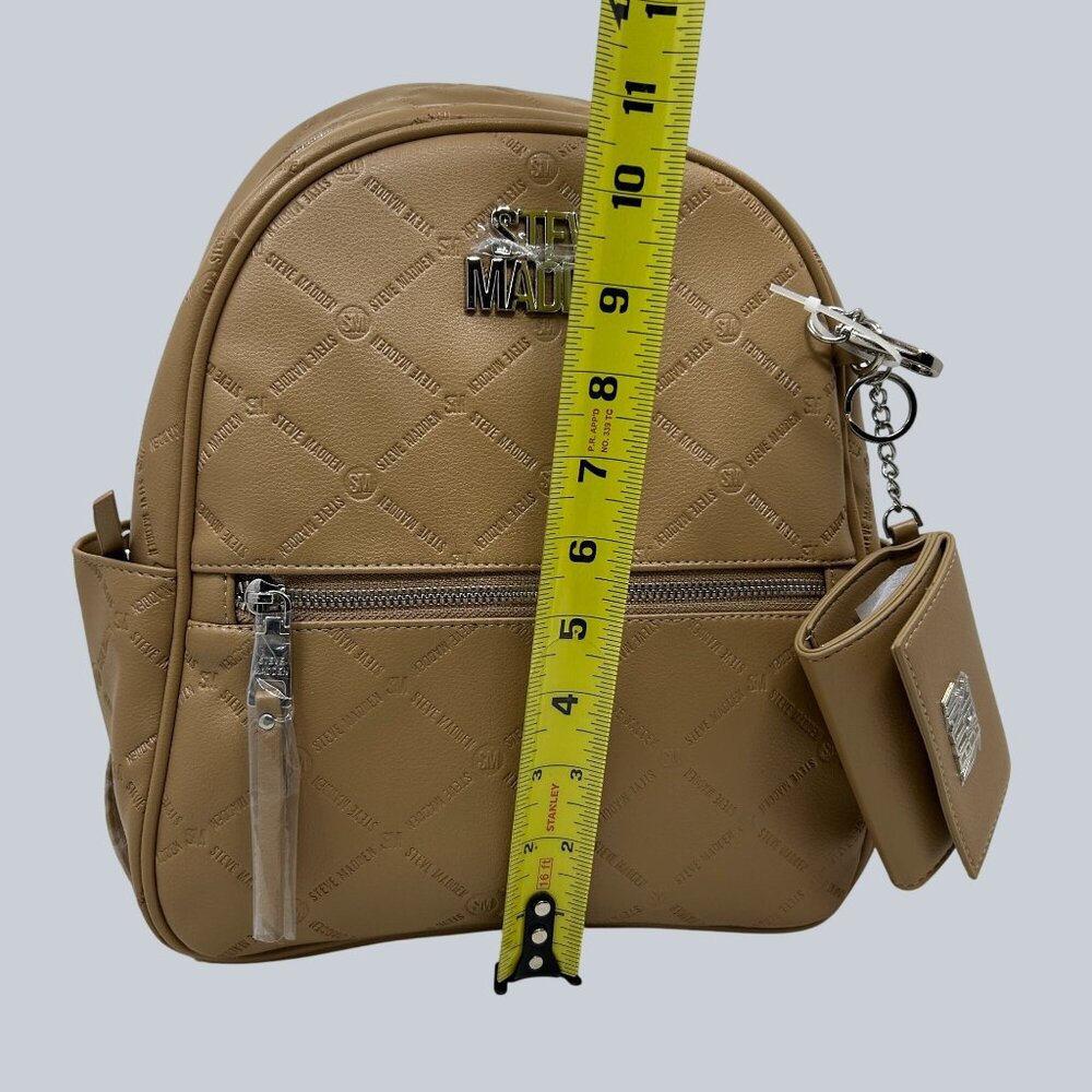 Steve Madden Tan Quilted Mini Backpack With Card Holder & Adjustable Straps - Picture 9 of 11